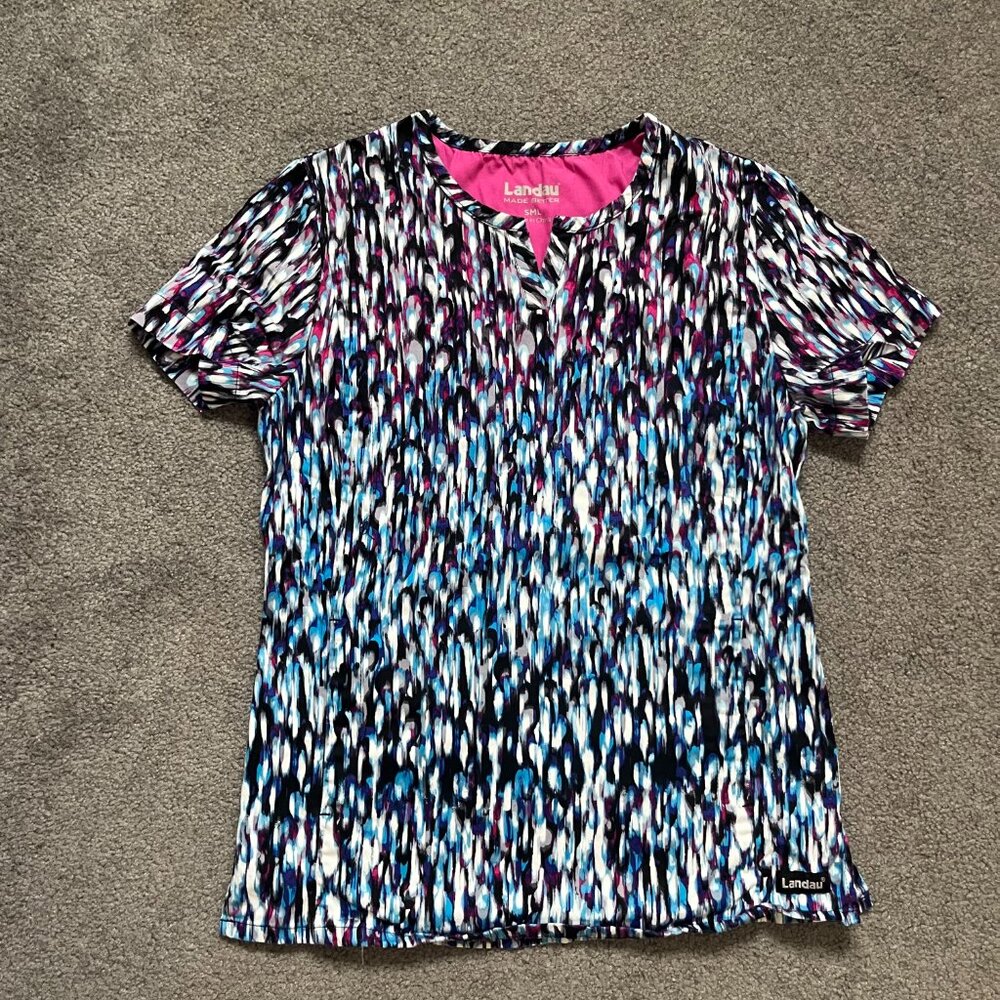 Landau | Scrub Top Pink Blue Black, size S